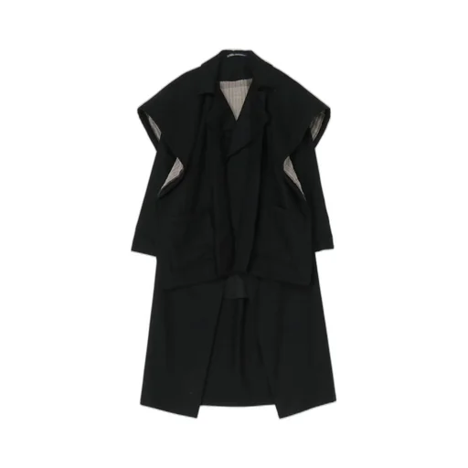 Cape-Style Coat With Plaid Pattern Lining