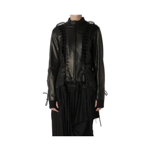 Cow Leather Lace-Up Jacket