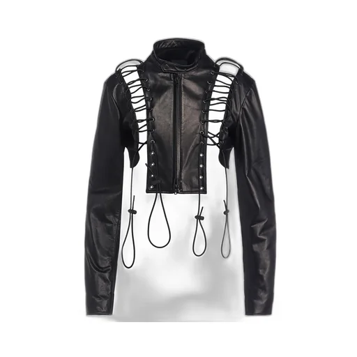 Cow Leather Lace-Up Cropped Jacket