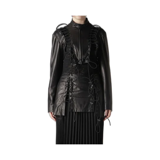 Cow Leather Lace-Up Cropped Jacket