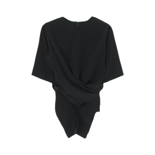 Triacetate/Polyester Waist Wrap Blouse