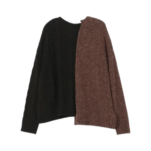 Fine Merino Wool Cable Switch Unbalance Pullover