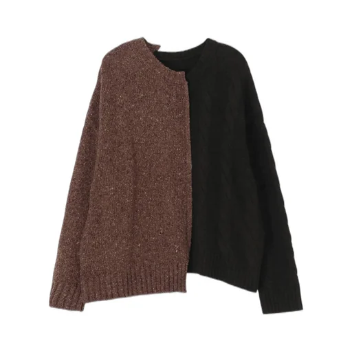 Fine Merino Wool Cable Switch Unbalance Pullover