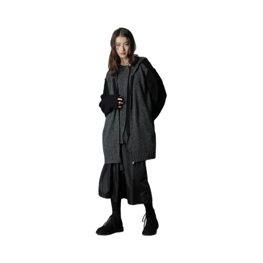 Fine Merino Wool Cable Switch Unbalance Hoodie