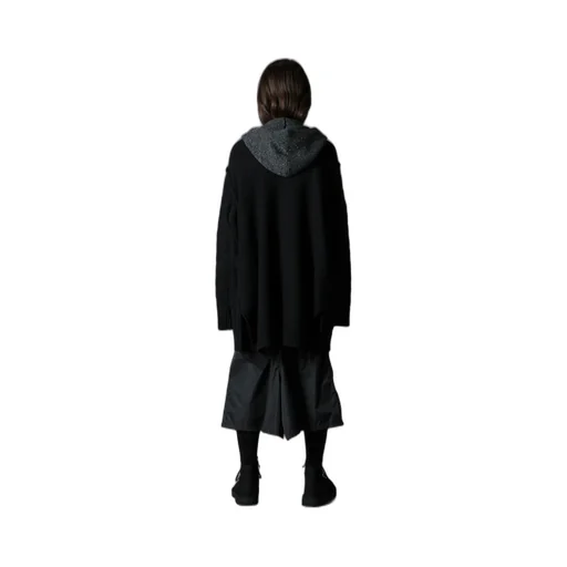 Fine Merino Wool Cable Switch Unbalance Hoodie
