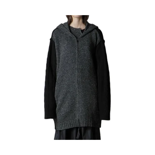 Fine Merino Wool Cable Switch Unbalance Hoodie