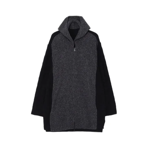 Fine Merino Wool Cable Switch Unbalance Hoodie