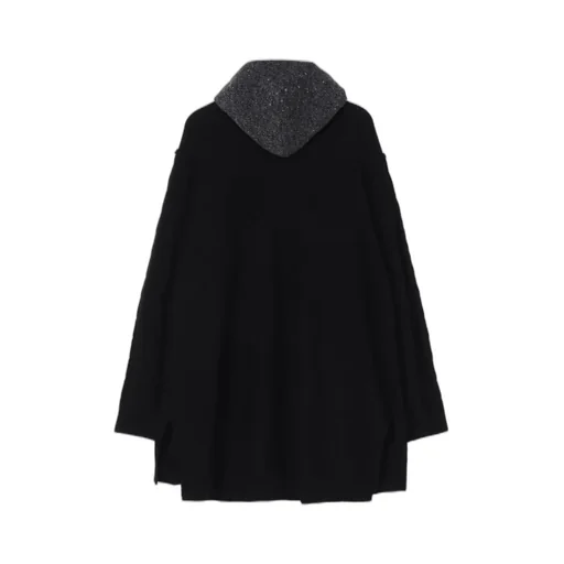Fine Merino Wool Cable Switch Unbalance Hoodie