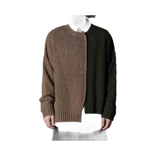 Fine Merino Wool Cable Switch Unbalance Pullover