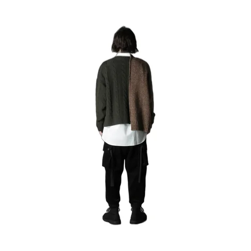 Fine Merino Wool Cable Switch Unbalance Pullover