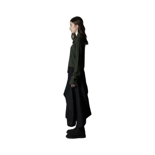Fine Merino Wool Ribbed Raglen Short Length Turtle Neck