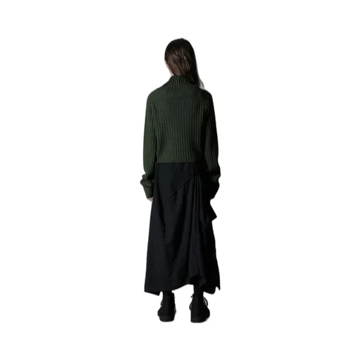 Fine Merino Wool Ribbed Raglen Short Length Turtle Neck