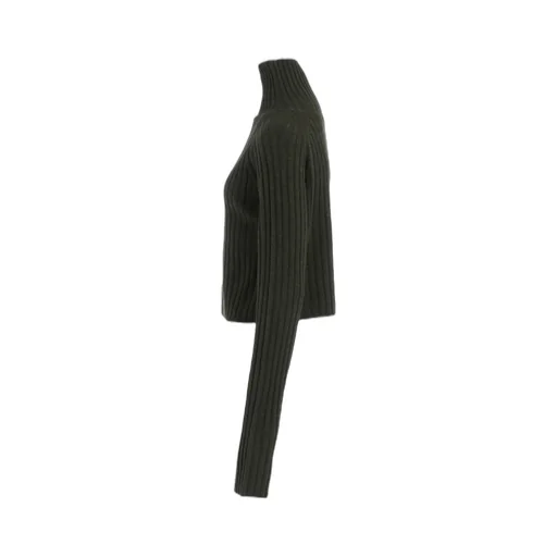 Fine Merino Wool Ribbed Raglen Short Length Turtle Neck