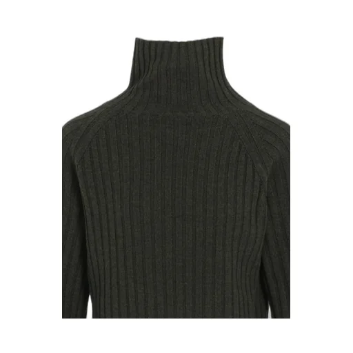 Fine Merino Wool Ribbed Raglen Short Length Turtle Neck