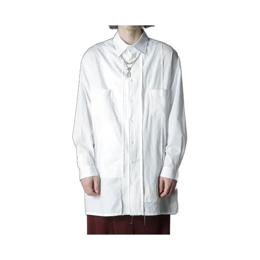Switching Material Patchwork White Shirt