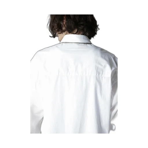 Switching Material Patchwork White Shirt