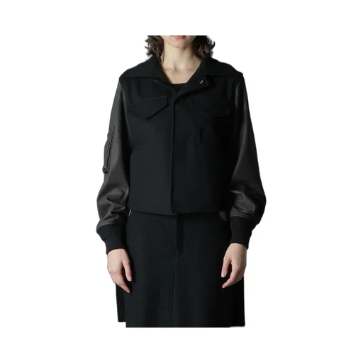 Flannel+Double Face Goat Leather Short Jacket Back Extra Material