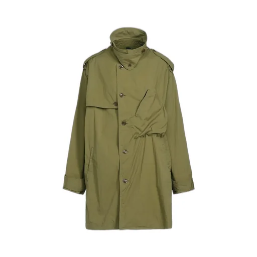 Cotton/Nylon Oxford Zipper Trench Coat With Fulled Wool Gauze Pockets