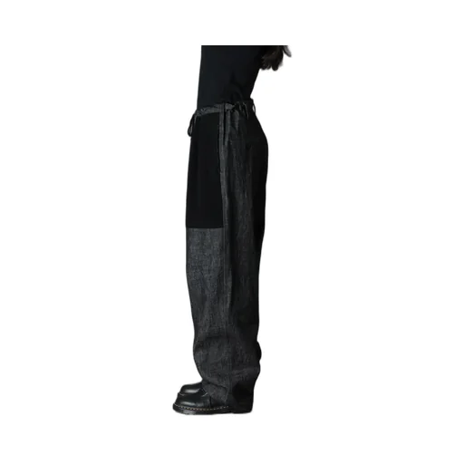 Black Denim +Wool Jersey Rib Waist String Pants
