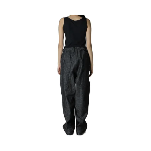 Black Denim +Wool Jersey Rib Waist String Pants