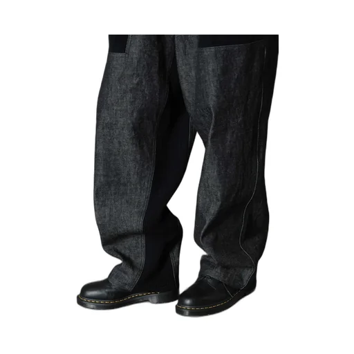 Black Denim +Wool Jersey Rib Waist String Pants