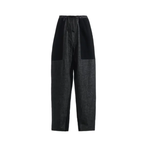 Black Denim +Wool Jersey Rib Waist String Pants