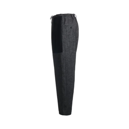 Black Denim +Wool Jersey Rib Waist String Pants
