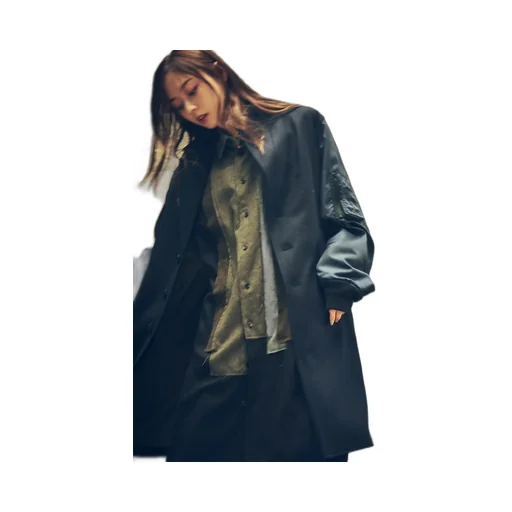 Top Dyed Light Flannel+ Nylon Twill Long Jacket Ma-1 Sleeve