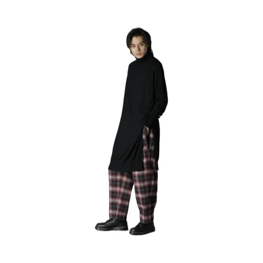 Checked Shaggy Wool Zipper Pocket Pants
