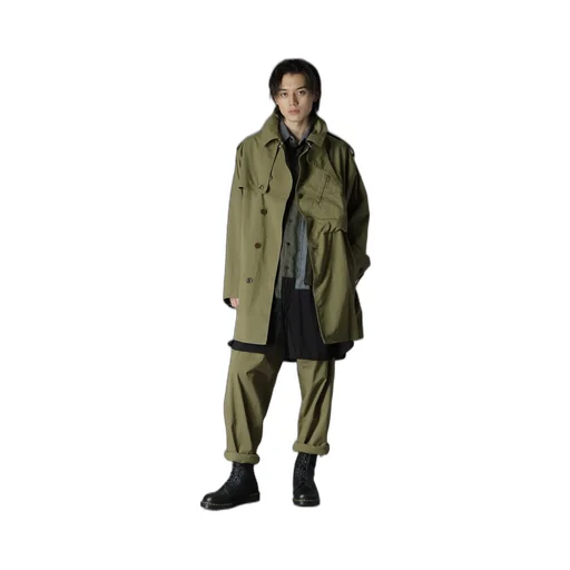 Cotton/Nylon Oxford Zipper Trench Coat With Fulled Wool Gauze Pockets