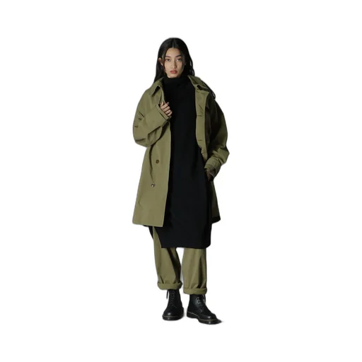 Cotton/Nylon Oxford Zipper Trench Coat With Fulled Wool Gauze Pockets