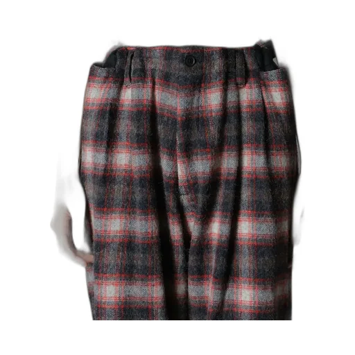 Checked Shaggy Wool Zipper Pocket Pants