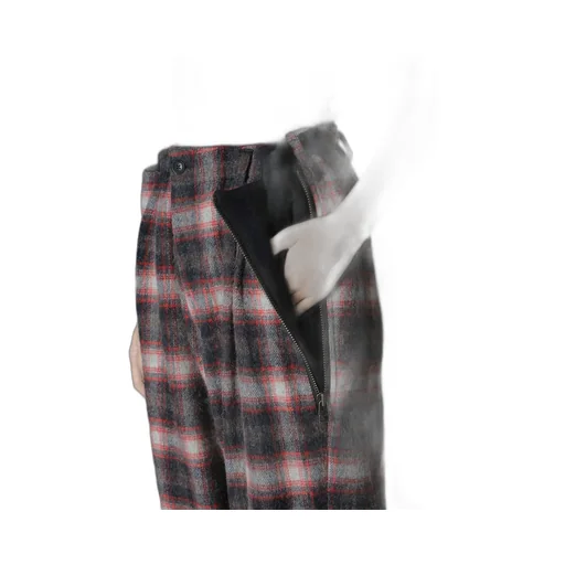 Checked Shaggy Wool Zipper Pocket Pants