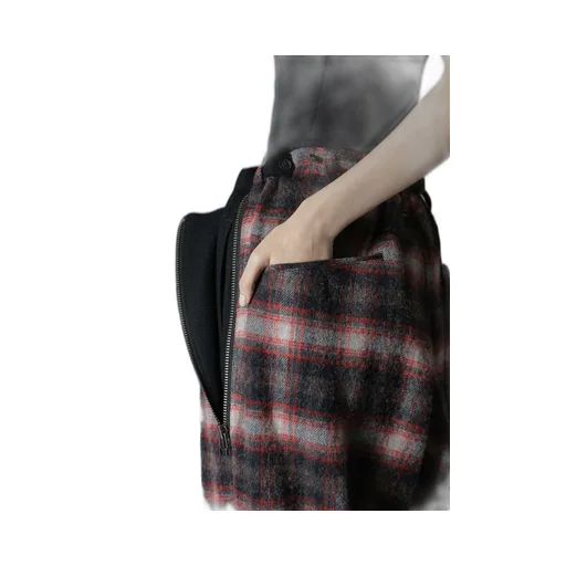 Checked Shaggy Wool Zipper Pocket Pants