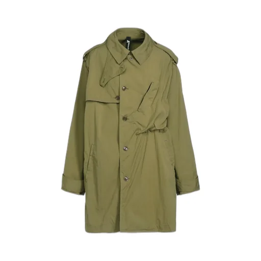 Cotton/Nylon Oxford Zipper Trench Coat With Fulled Wool Gauze Pockets