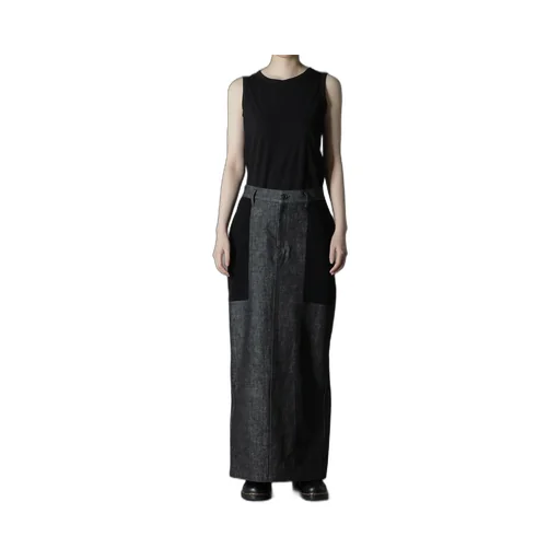 Black Denim +Wool Jersey Rib Tight Skirts
