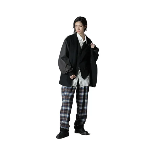 Checked Shaggy Wool Side Cut-Off Pants