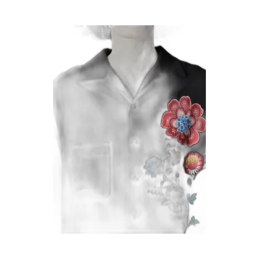 Cellulose Lawn Chinese Flower Aloha Shirt