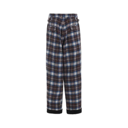 Checked Shaggy Wool Side Cut-Off Pants