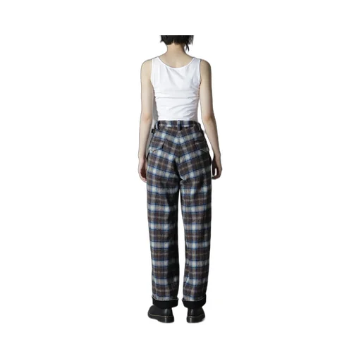 Checked Shaggy Wool Side Cut-Off Pants