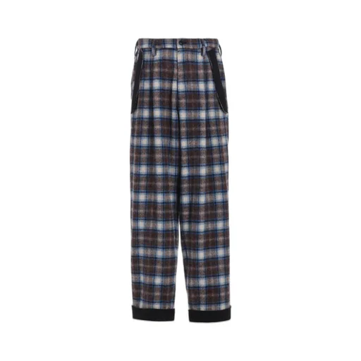 Checked Shaggy Wool Side Cut-Off Pants