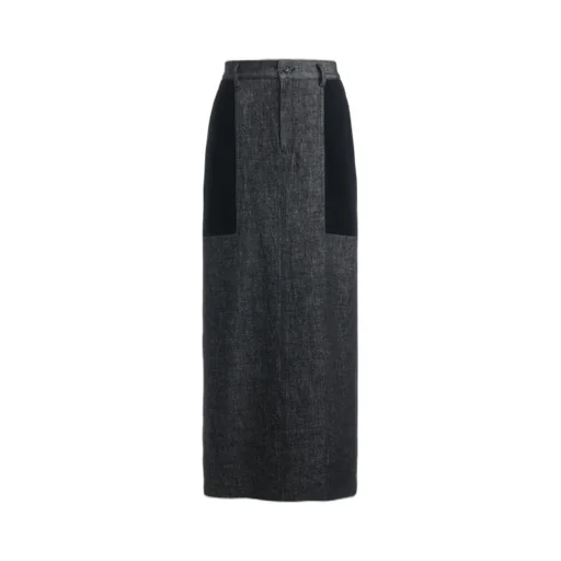 Black Denim +Wool Jersey Rib Tight Skirts