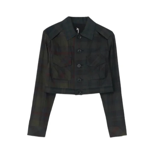 3-Pattern Switching Sumi Ink-Dyed Madras Plaid Slit Yoke Short Jacket