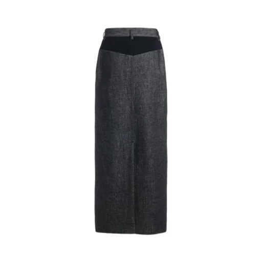 Black Denim +Wool Jersey Rib Tight Skirts