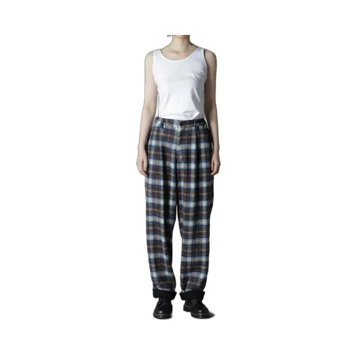 Checked Shaggy Wool Side Cut-Off Pants