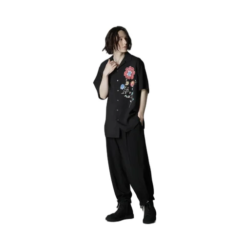 Cellulose Lawn Chinese Flower Aloha Shirt