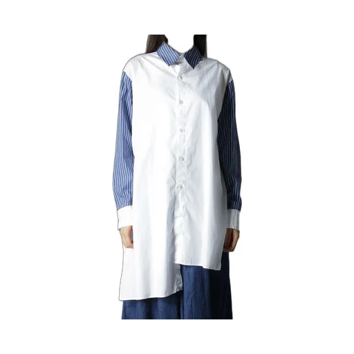 Cotton Broad + Stripe Switching Non Fusible Shirts