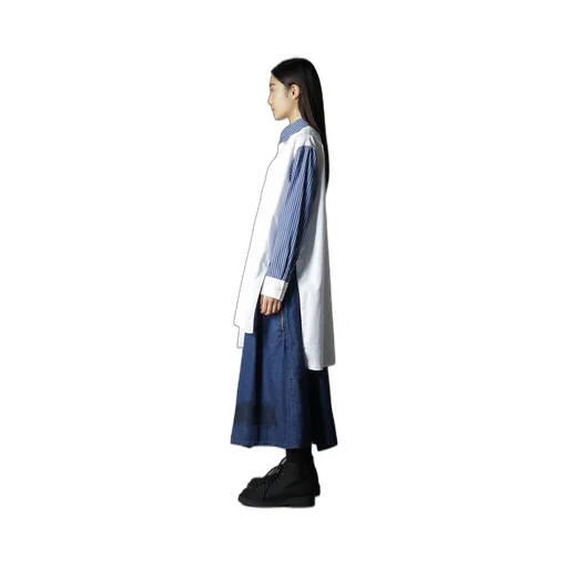 Cotton Broad + Stripe Switching Non Fusible Shirts