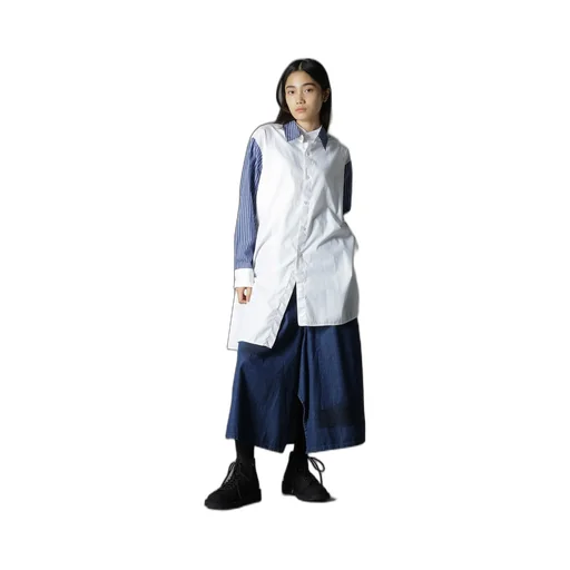 Cotton Broad + Stripe Switching Non Fusible Shirts