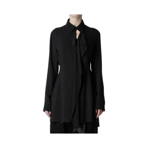 Hard-Twist Serge Shirt With Draped Front Panel